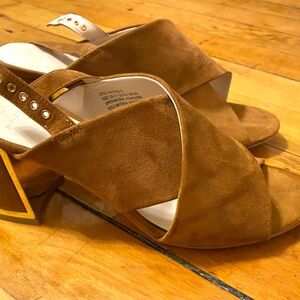 Brown Suede peep toe shoes